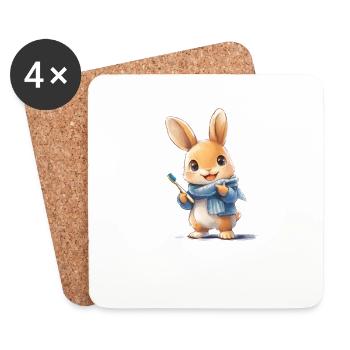 Rabbit with toothbrush - Coasters (set of 4) - white - Front