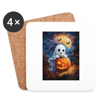 Cadeau d’Halloween Femmes Hommes Enfants Décoration - Dessous de verre (lot de 4) - blanc - Devant
