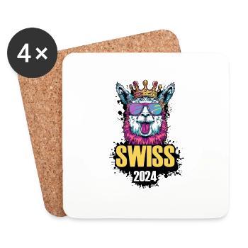Suisse 2024 Alpaga Party Vacances Suisse - Dessous de verre (lot de 4) - blanc - Devant