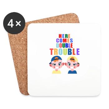 Here comes double Trouble twins boys - Coasters (set of 4) - white - Front