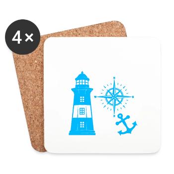 Maritim Leuchtturm Kompass Leuchttürme Möwen - Untersetzer (4er-Set) - Weiß - Vorne