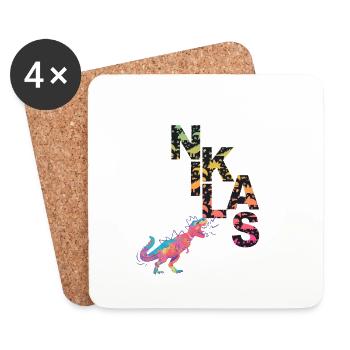 NIKLAS - Beautiful boy name with dinosaur - Coasters (set of 4) - white - Front