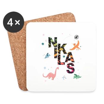 NIKLAS - Beautiful boy name with dinosaur - Coasters (set of 4) - white - Front