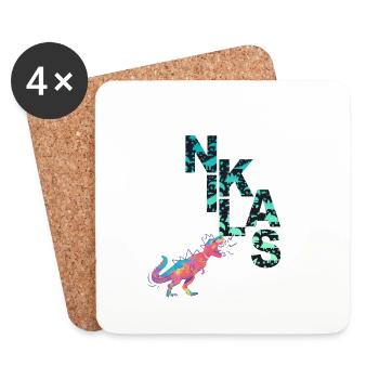 NIKLAS - Schöner Jungen Name mit Dinosaurier - Untersetzer (4er-Set) - Weiß - Vorne