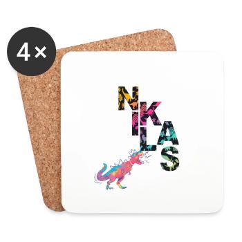 NIKLAS - Beautiful boy name with dinosaur - Coasters (set of 4) - white - Front