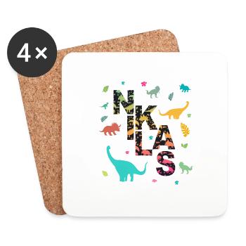 NIKLAS - Schöner Jungen Name mit Dinosaurier - Untersetzer (4er-Set) - Weiß - Vorne