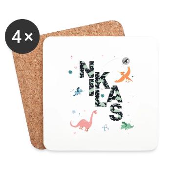 NIKLAS - Schöner Jungen Name mit Dinosaurier - Untersetzer (4er-Set) - Weiß - Vorne