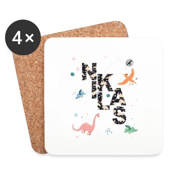NIKLAS - Beautiful boy name with dinosaur - Coasters (set of 4) - white - Front
