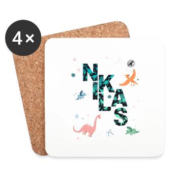 NIKLAS - Beautiful boy name with dinosaur - Coasters (set of 4) - white - Front