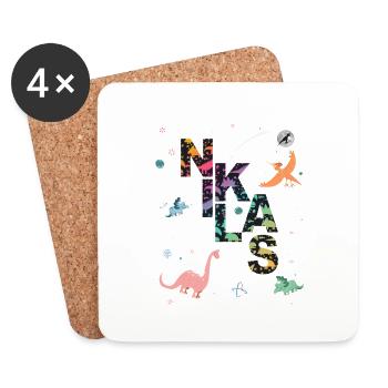 NIKLAS - Beautiful boy name with dinosaur - Coasters (set of 4) - white - Front