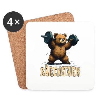 Funny weightlifter bear with saying strong as a bear - Coasters (set of 4) - white - Front