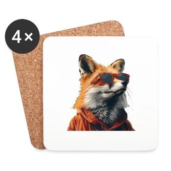 Lusitger Fuchs mit Sonnenbrille - Untersetzer (4er-Set) - Weiß - Vorne