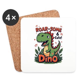DINO . ROAR-SOME & CUTE ! - Coasters (set of 4) - white - Front