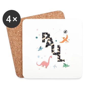 PAUL - Beautiful boy name with dinosaur - Coasters (set of 4) - white - Front