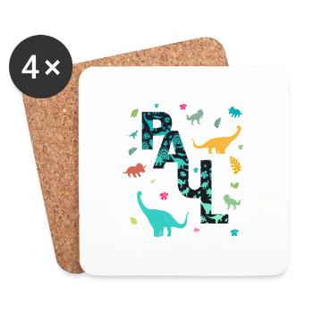 PAUL - Beautiful boy name with dinosaur - Coasters (set of 4) - white - Front