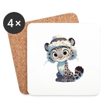 Snow Leopard Schneeleoparde Schneeleopard - Coasters (set of 4) - white - Front