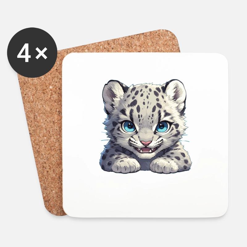 Snow Leopard Schneeleoparde Schneeleopard - Untersetzer (4er-Set) - Weiß