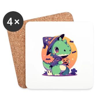 Dinosaure mignon d’Halloween - Dessous de verre (lot de 4) - blanc - Devant