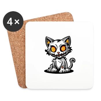 Halloween Kater Katze - Untersetzer (4er-Set) - Weiß - Vorne