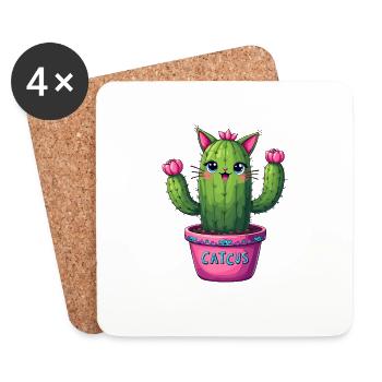 Catcus Katze und Kaktus mexikanischer Kaktus - Untersetzer (4er-Set) - Weiß - Vorne