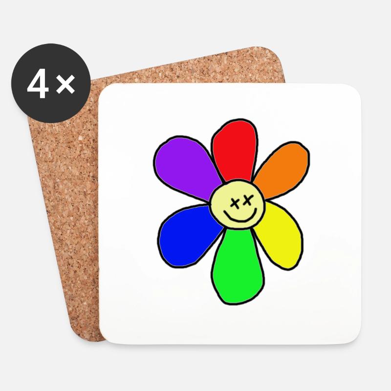 Regenbogen-Blume - Untersetzer (4er-Set) - Weiß