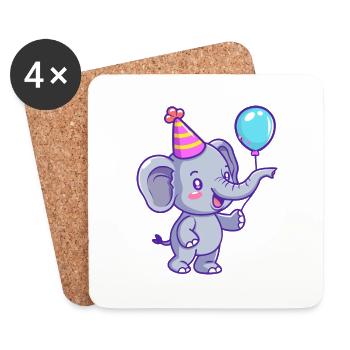 Éléphant Anniversaire Bébé - Dessous de verre (lot de 4) - blanc - Devant
