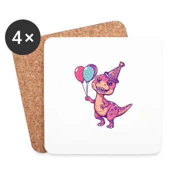 dinosaure t-rex anniversaire bébé - Dessous de verre (lot de 4) - blanc - Devant