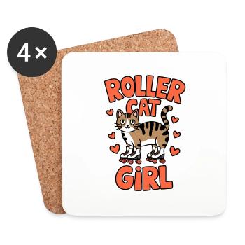 Roller Cat Girl Skating Girl Roller Skates Gift - Coasters (set of 4) - white - Front