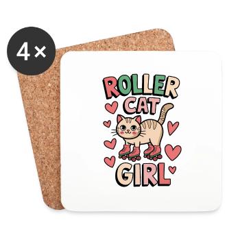 Roller Cat Girl Skating Girl Roller Skates Gift - Coasters (set of 4) - white - Front