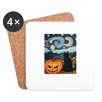 Halloween Gift Women Cat Men Kids Decoration - Coasters (set of 4) - white - Front
