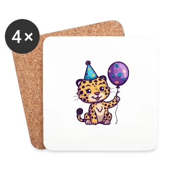 Bébé d’anniversaire léopard - Dessous de verre (lot de 4) - blanc - Devant