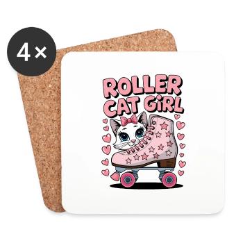 Roller Cat Girl Skating Girl Roller Skates Gift - Coasters (set of 4) - white - Front
