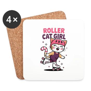Roller Cat Girl Skating Girl Roller Skates Gift - Coasters (set of 4) - white - Front