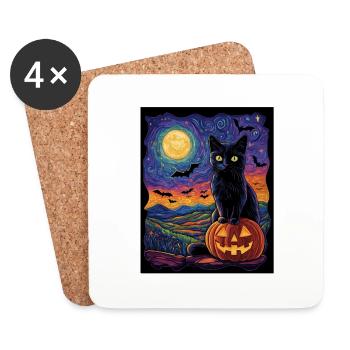 Cadeau d’Halloween Femmes Chat Hommes Enfants Décoration - Dessous de verre (lot de 4) - blanc - Devant