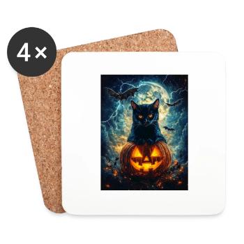 Cadeau d’Halloween Femmes Chat Hommes Enfants Décoration - Dessous de verre (lot de 4) - blanc - Devant