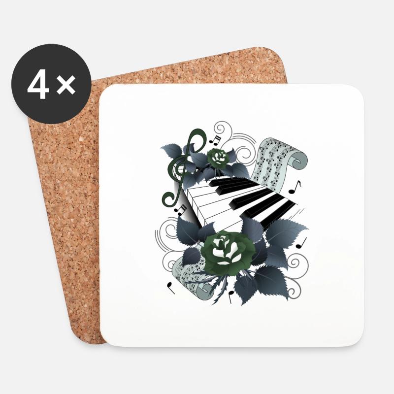 Piano with roses grey-blue - Coasters (set of 4) - white