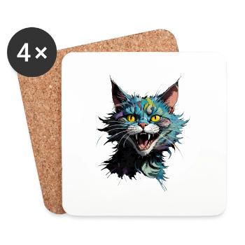 crazy cat - Untersetzer (4er-Set) - Weiß - Vorne