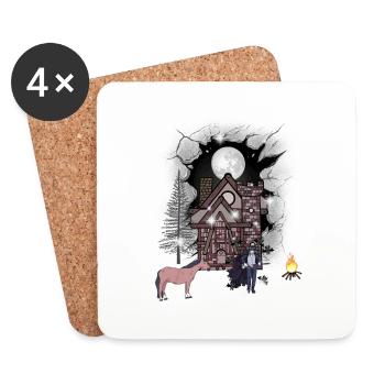 Château Halloween Mystique Médiéval Guerrier Lune - Dessous de verre (lot de 4) - blanc - Devant