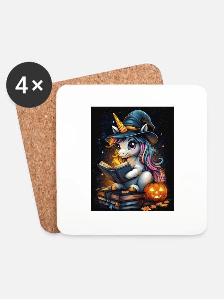 Halloween Geschenk Frauen Einhorn Männer Kinder - Untersetzer (4er-Set) - Weiß