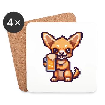 Chihuahua Chiens Bière Pixel - Dessous de verre (lot de 4) - blanc - Devant