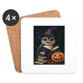 Halloween Cadeau Femmes Hibou Hommes Enfants Décoration - Dessous de verre (lot de 4) - blanc - Devant