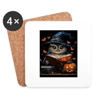 Halloween Cadeau Femmes Hibou Hommes Enfants Décoration - Dessous de verre (lot de 4) - blanc - Devant