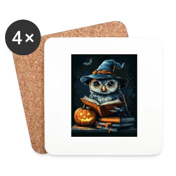 Halloween Cadeau Femmes Hibou Hommes Enfants Décoration - Dessous de verre (lot de 4) - blanc - Devant