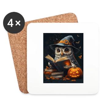 Halloween Cadeau Femmes Hibou Hommes Enfants Décoration - Dessous de verre (lot de 4) - blanc - Devant