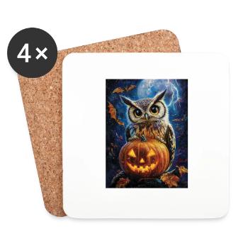 Halloween Cadeau Femmes Hibou Hommes Enfants Décoration - Dessous de verre (lot de 4) - blanc - Devant
