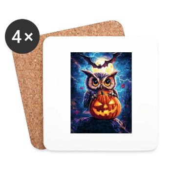 Halloween Cadeau Femmes Hibou Hommes Enfants Décoration - Dessous de verre (lot de 4) - blanc - Devant