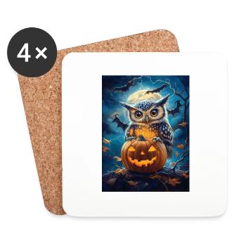 Halloween Cadeau Femmes Hibou Hommes Enfants Décoration - Dessous de verre (lot de 4) - blanc - Devant