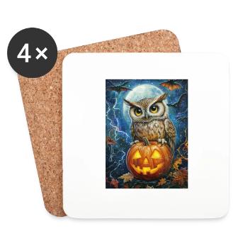 Halloween Cadeau Femmes Hibou Hommes Enfants Décoration - Dessous de verre (lot de 4) - blanc - Devant