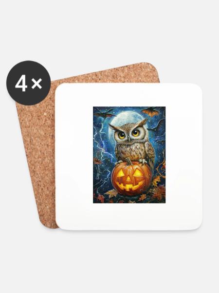 Halloween Geschenk Frauen Eule Männer Kinder Deko - Untersetzer (4er-Set) - Weiß
