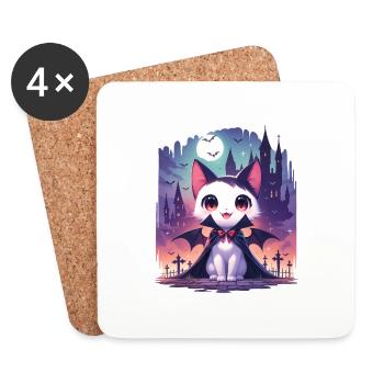 Niedliche Halloween Vampir Katze - Untersetzer (4er-Set) - Weiß - Vorne